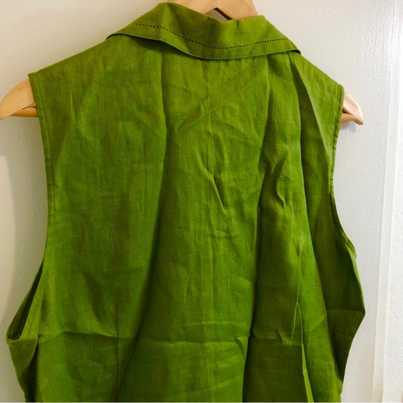 ISHYU 100% Linen Button-Up Sleeveless Tunic Top. Slit Hemline. Green. Size Large - Picture 2 of 11